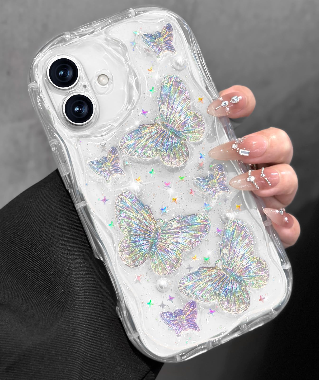 Toycamp for iPhone 16 Plus Case Cute - Women Girly Girls Glitter Phone Cover 16Plus Kawaii Sparkle Bling Shine Aesthetic Pretty Unique Wave Design