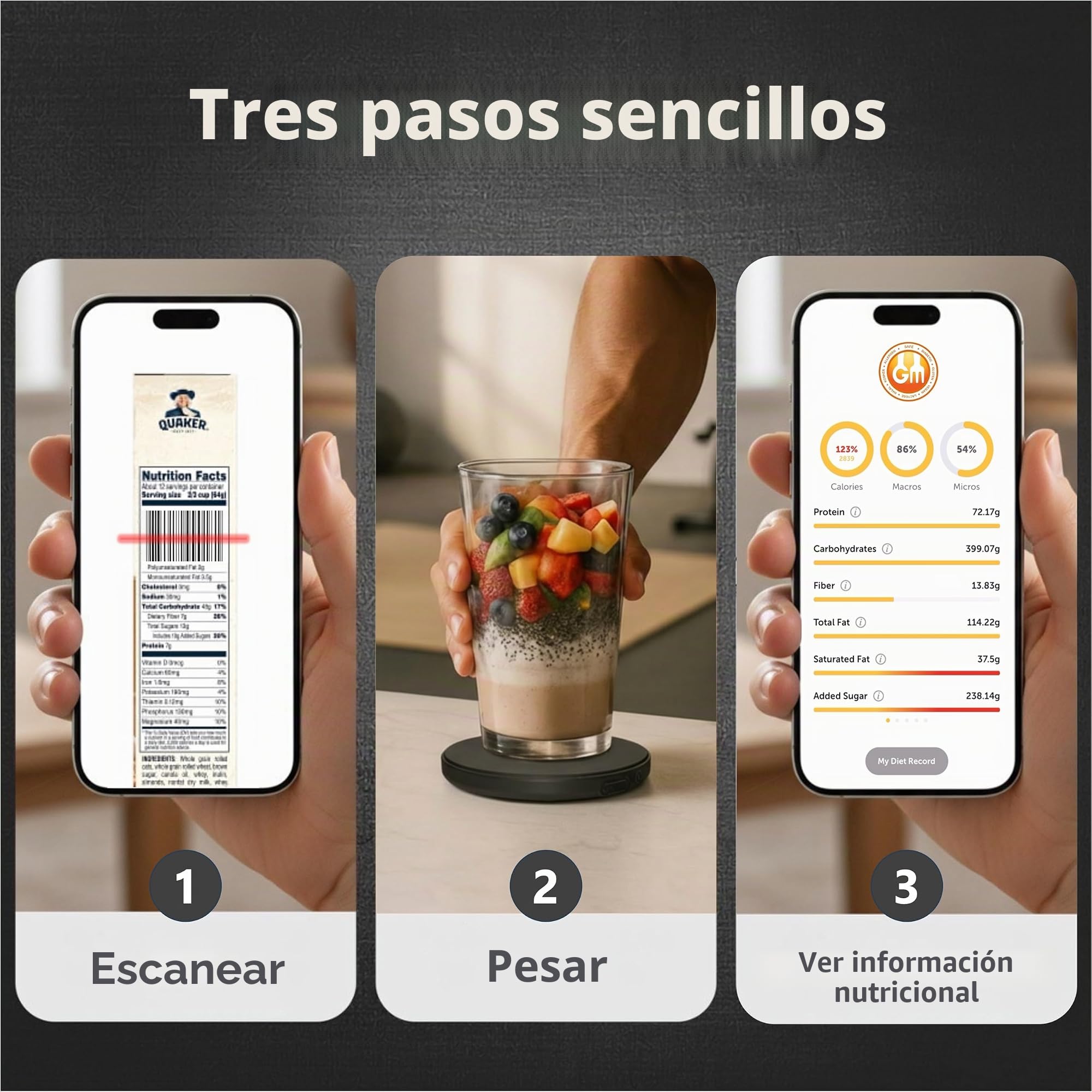 Báscula de alimentos, portátil, recargable, tamaño de viaje. Calculadora inteligente de calorías para pérdida de peso, nutrición, diabetes, preparación de comidas, dieta. Báscula digital de