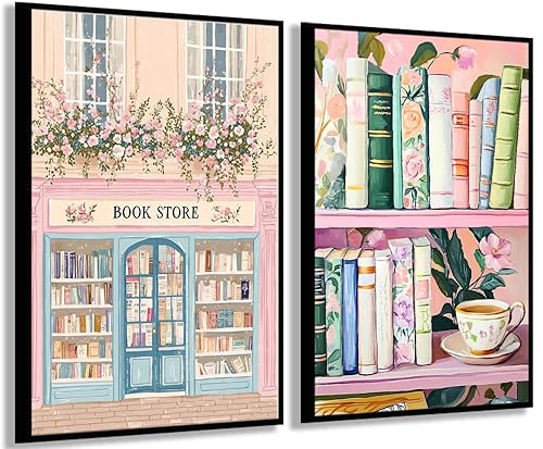 2Pcs Books Wall Art Vintage Floral Book Wall Decor Pictures