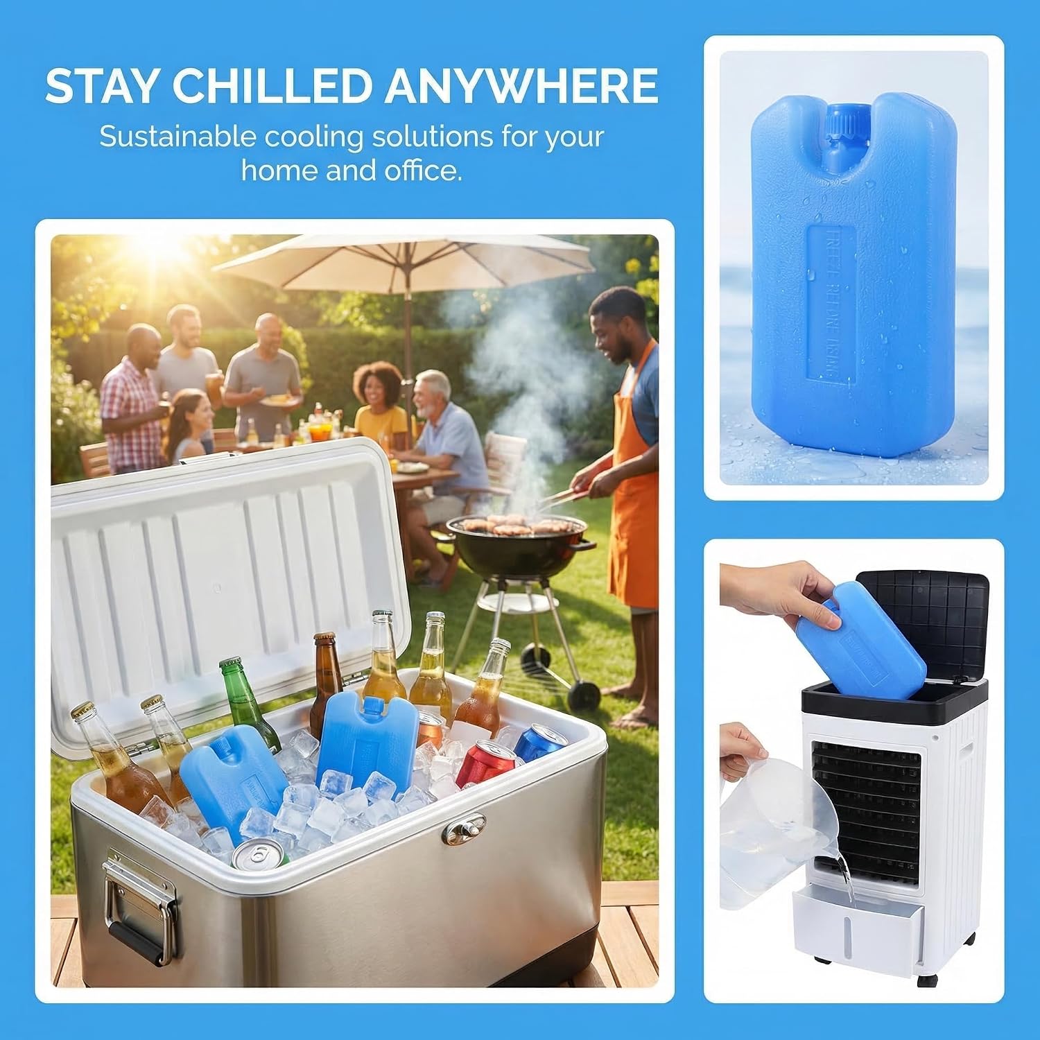 TOYANDONA Reusable Ice Packs for Air Conditioner Fans 4-Pack Portable Ice Box Cooling Blocks 4.72X2.95X0.78In Efficient Cooler Packs for Home Office Use
