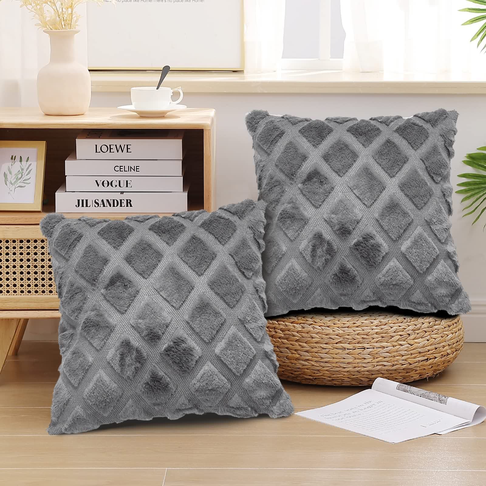 Housse de coussin 45x45 boheme gris pour raviver un canapé fatigué