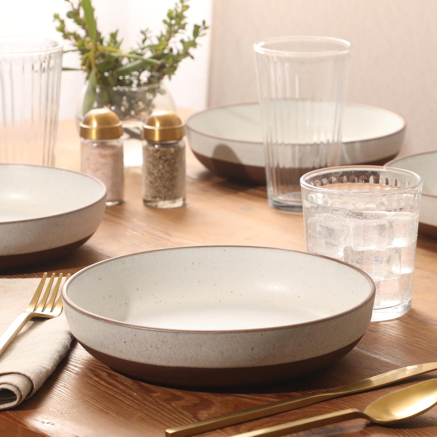 Gibson Elite William Crest 4 Piece Dinner Bowl Set, 8.5” Round Stoneware Bowls, Reactive Glaze Finish, Large Soup, Pasta & Salad Bowls, Microwave & Dishwasher Safe - Ash White