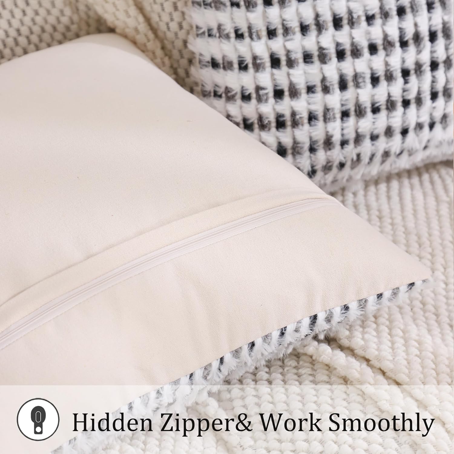 LUOYEHK Boho Throw Pillow Covers 22x22 Inch Set of 2 Chenille Tufted Pillowcase Farmhouse Neutral Cushion Covers for Couch Sofa Bed Living Room, Black Gray