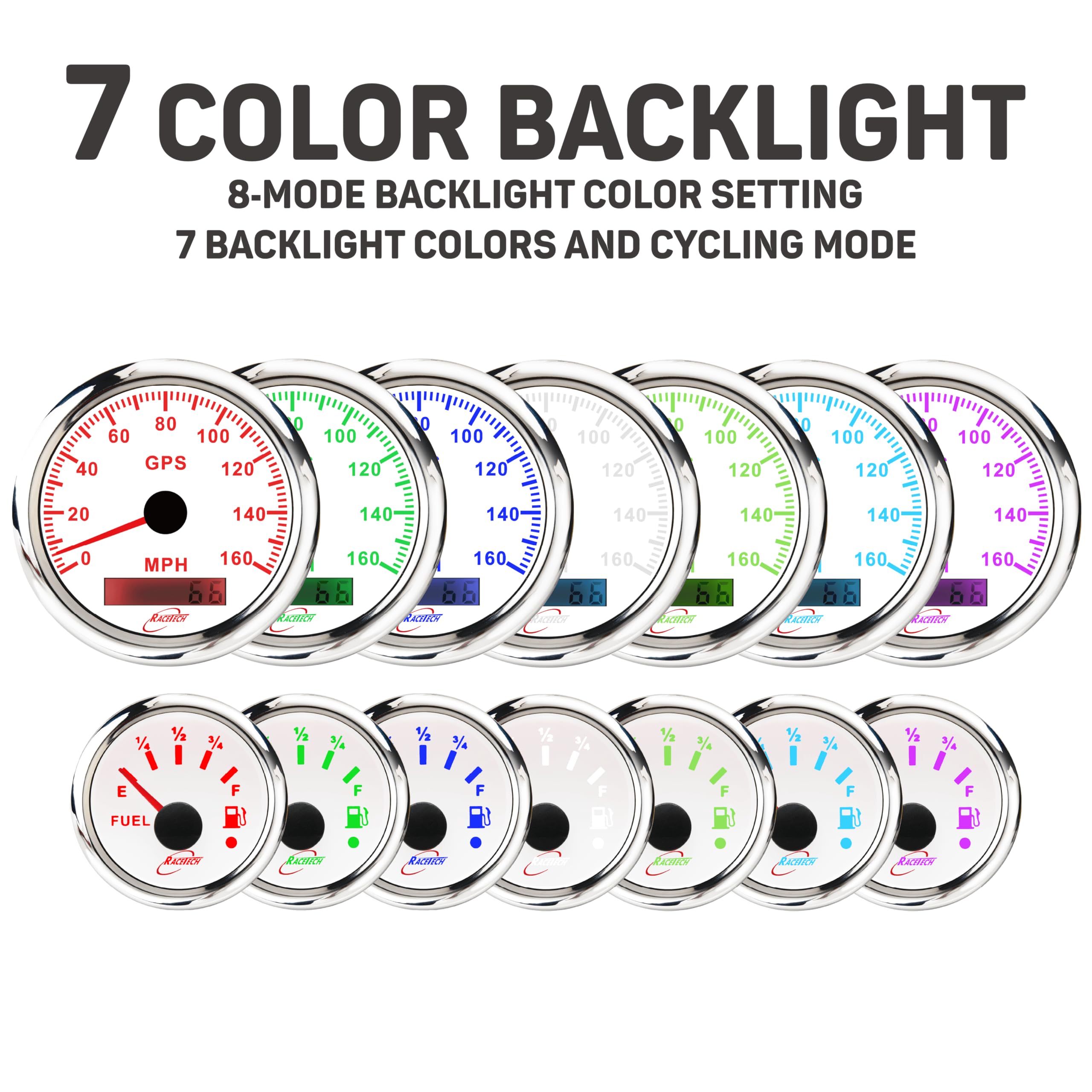 RACETECH 6 Strumenti Gauge Set 160 MPH 10000 RPM - Quadrante Bianco