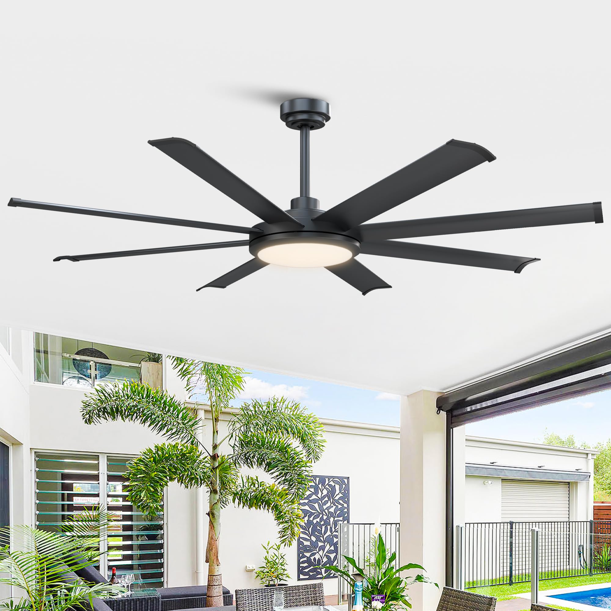 Ceiling Fans with Lights and Remote 60 Inch Industrial Ceiling Fan with Light for Bedroom Living Room, Black Large Outdoor Ceiling Fans for Patios, 6-
