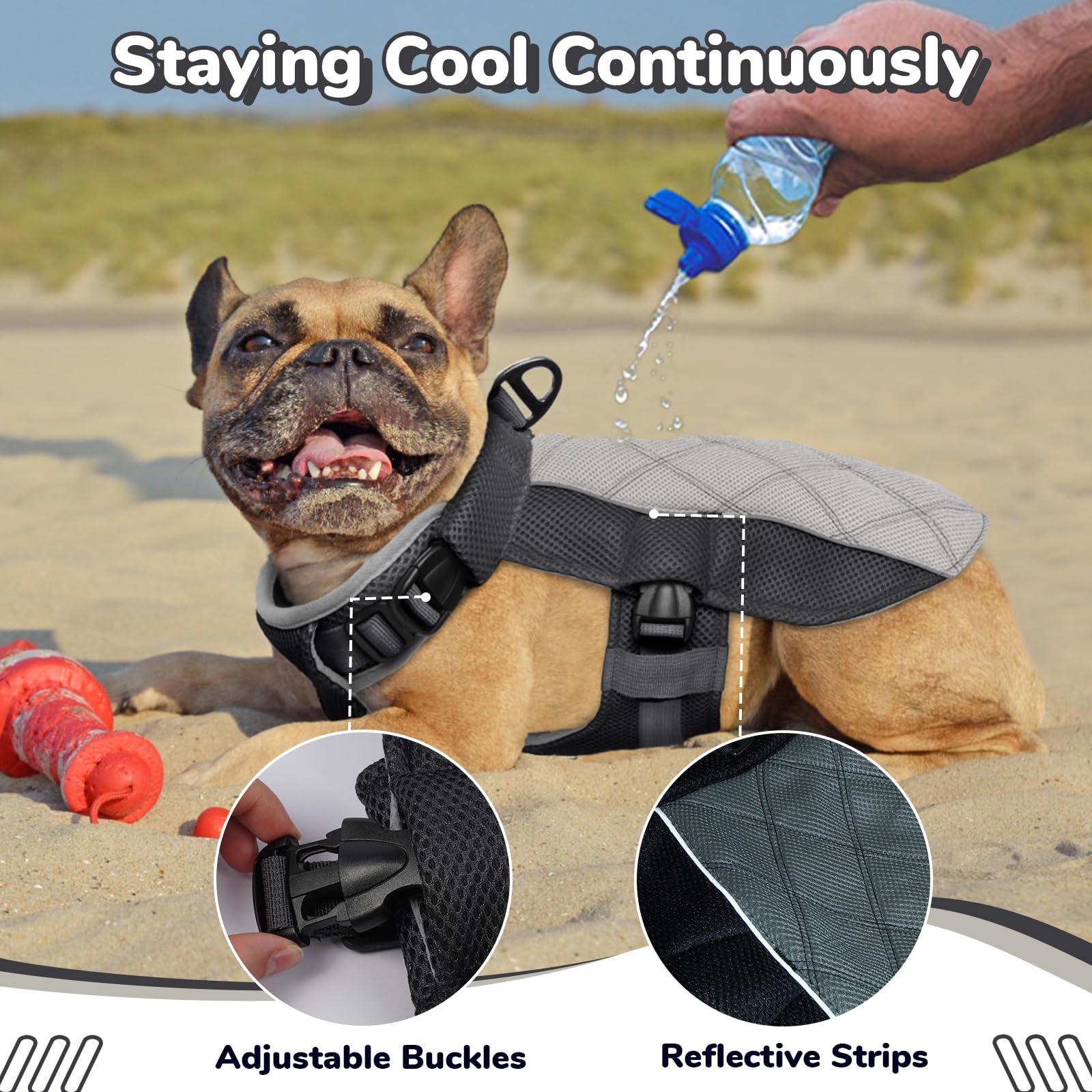 Giubbotto Refrigerante Cane, Confortevole Cappottino Refrigerante per Cani Gilet Rinfrescante Cane Traspirante Giubbotto Cani con Pettorina per Calde Giornate Estive, Grigio Antracite M