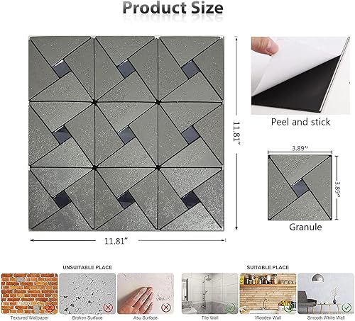 Miniatura 5 de XUANINY 5 hojas de azulejos metálicos para salpicaduras de pared, autoadhesivos, triangulares, multicolor, mosaico de aluminio 3D, adhesivo de pared