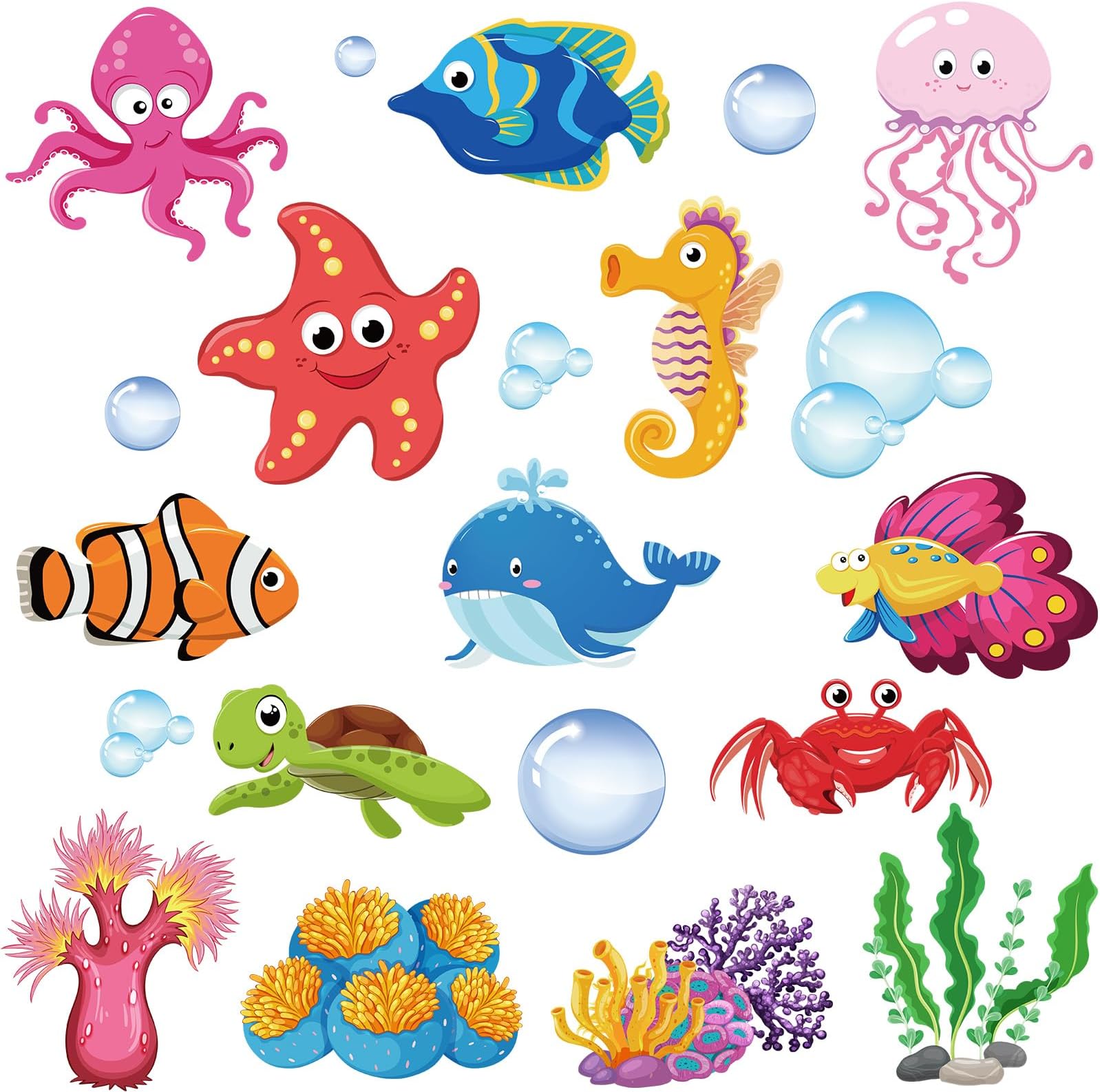 48 Pcs Sea Life Cut Outs Tropical Fish Cutouts Sea Animal Cut Outs Under Ocean Accents Cutout with 60 Glue Point for Bulletin Board School Classroom Party Decoration(Sea Life)