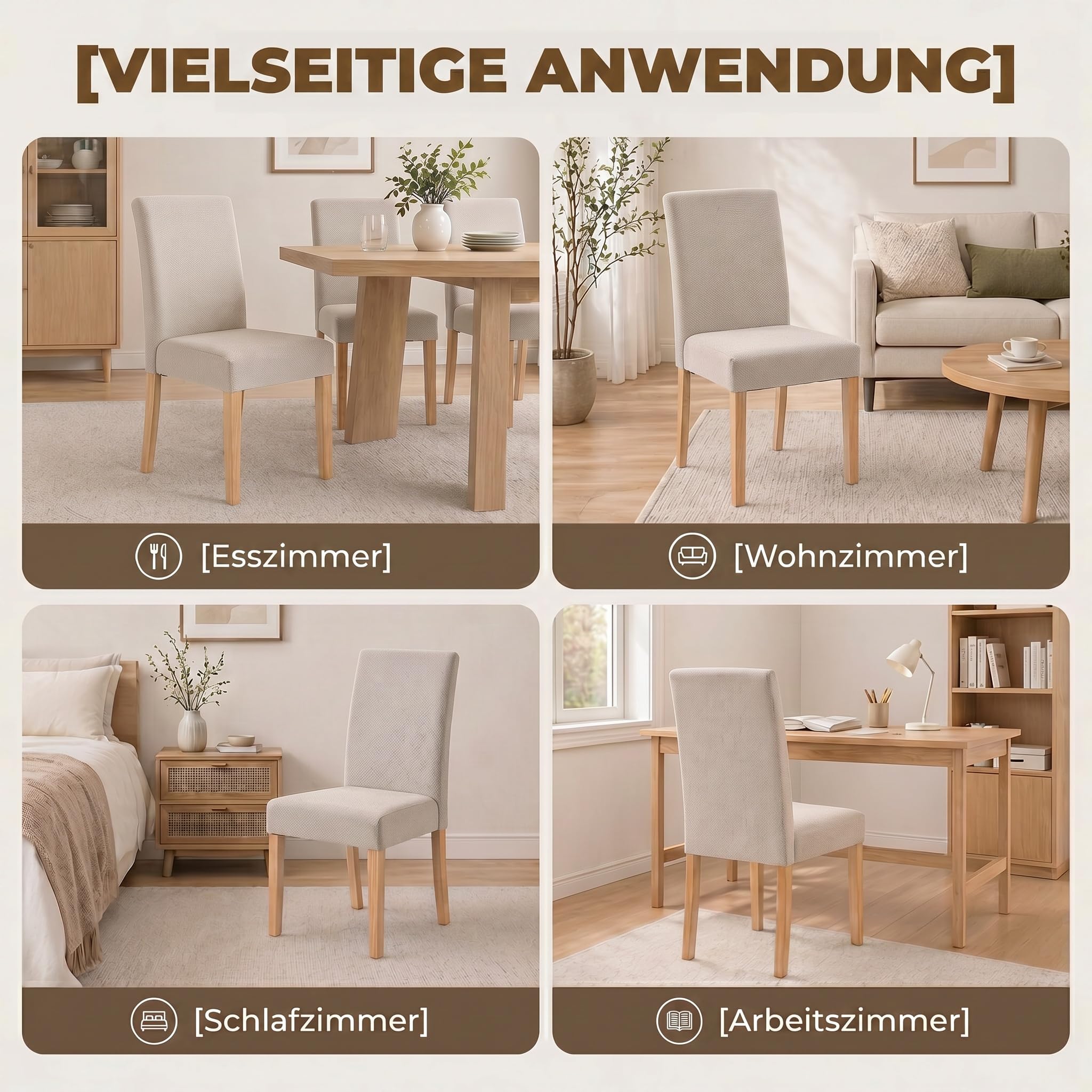 HOMCOM Esszimmerstühle 2er Set Rückenlehne Leinenoptik Essstuhl Cremeweiß | Küchenstuhl, Moderner Polsterstuhl, Kautschukholzbeinen, für Esstisch, Wohnzimmer, Esszimmer