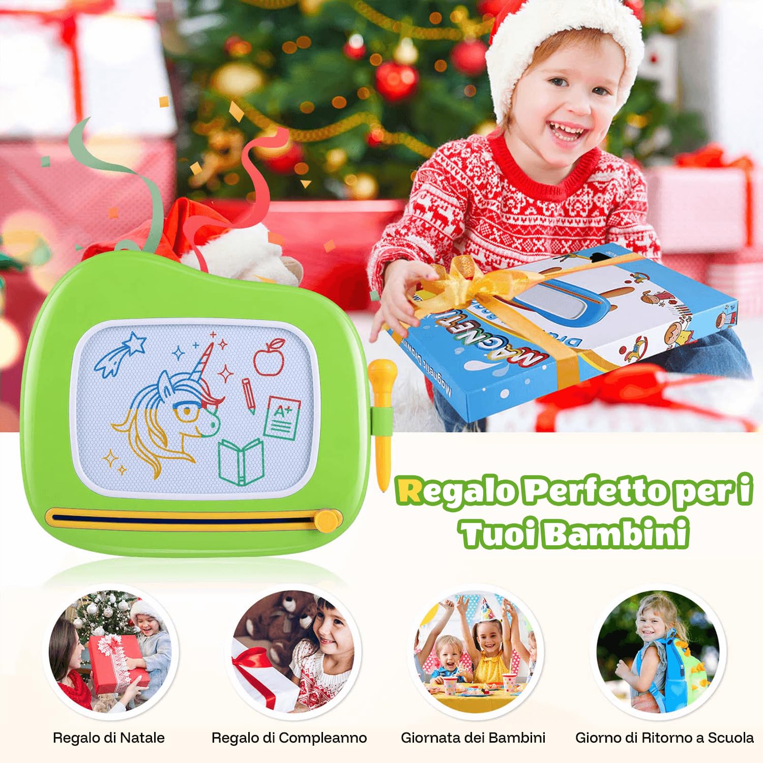 Smasiagon Lavagna Magnetica per Bambino 1 Anno, Grande Magica Cancellabile Scrittura Tablet con Le Gambe, Giocattolo Educativo e Regalo per Bambini 1 2 3 Anni (Verde)