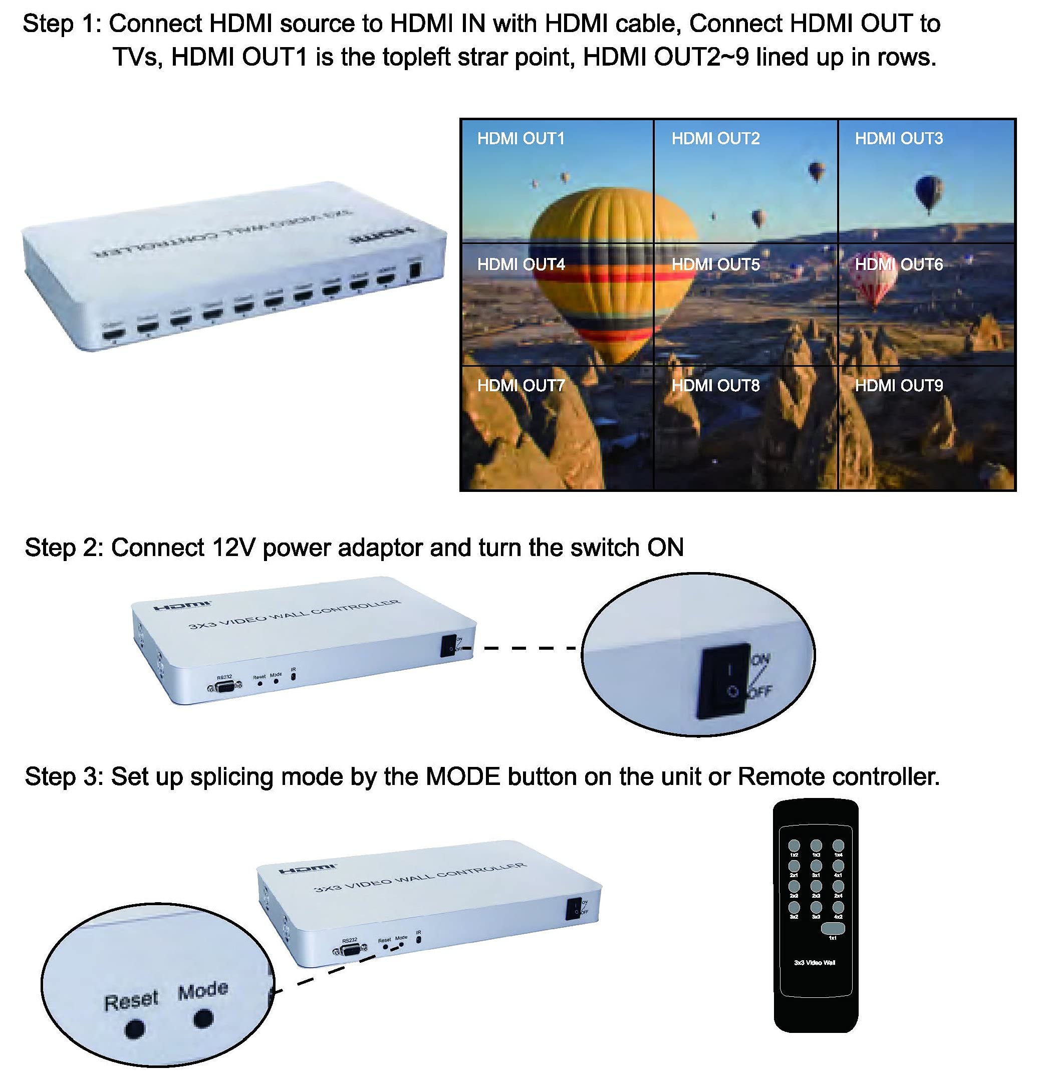 Amazon | ビデオウォールコントローラ 4K入力9画面出力3x3可 RS232制御