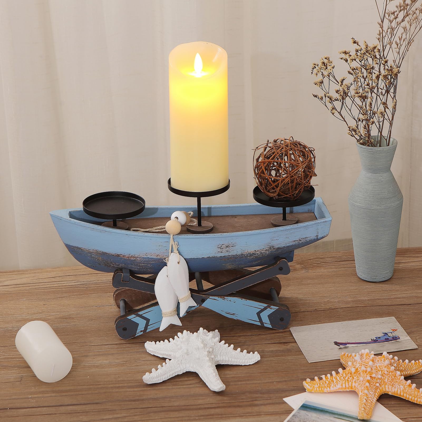 Nautical Decor Votive Candle Holder, Ocean Themed Farmhouse Boat Candle Holder, Marine Beach Style Handmade Candle Holder Decorations for Home Decor Office Decor Housewarming Gift
