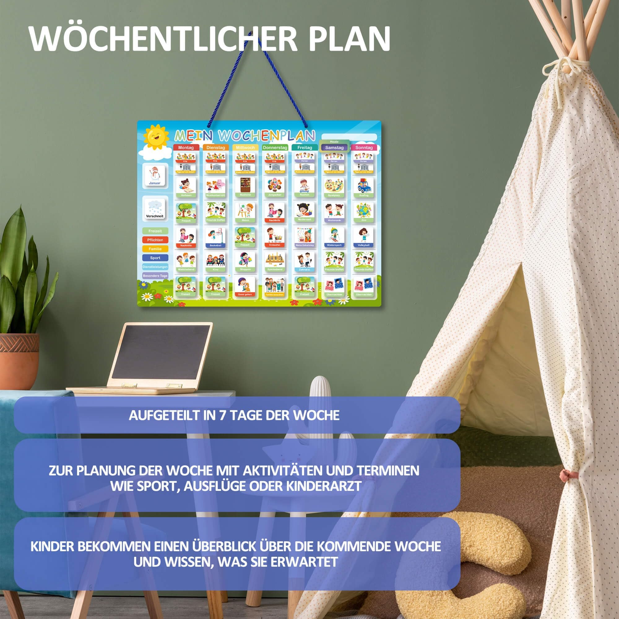 Planning Hebdomadaire Enfant Magnétique 42x32cm - Calendrier Routine Avec 177 Aimants