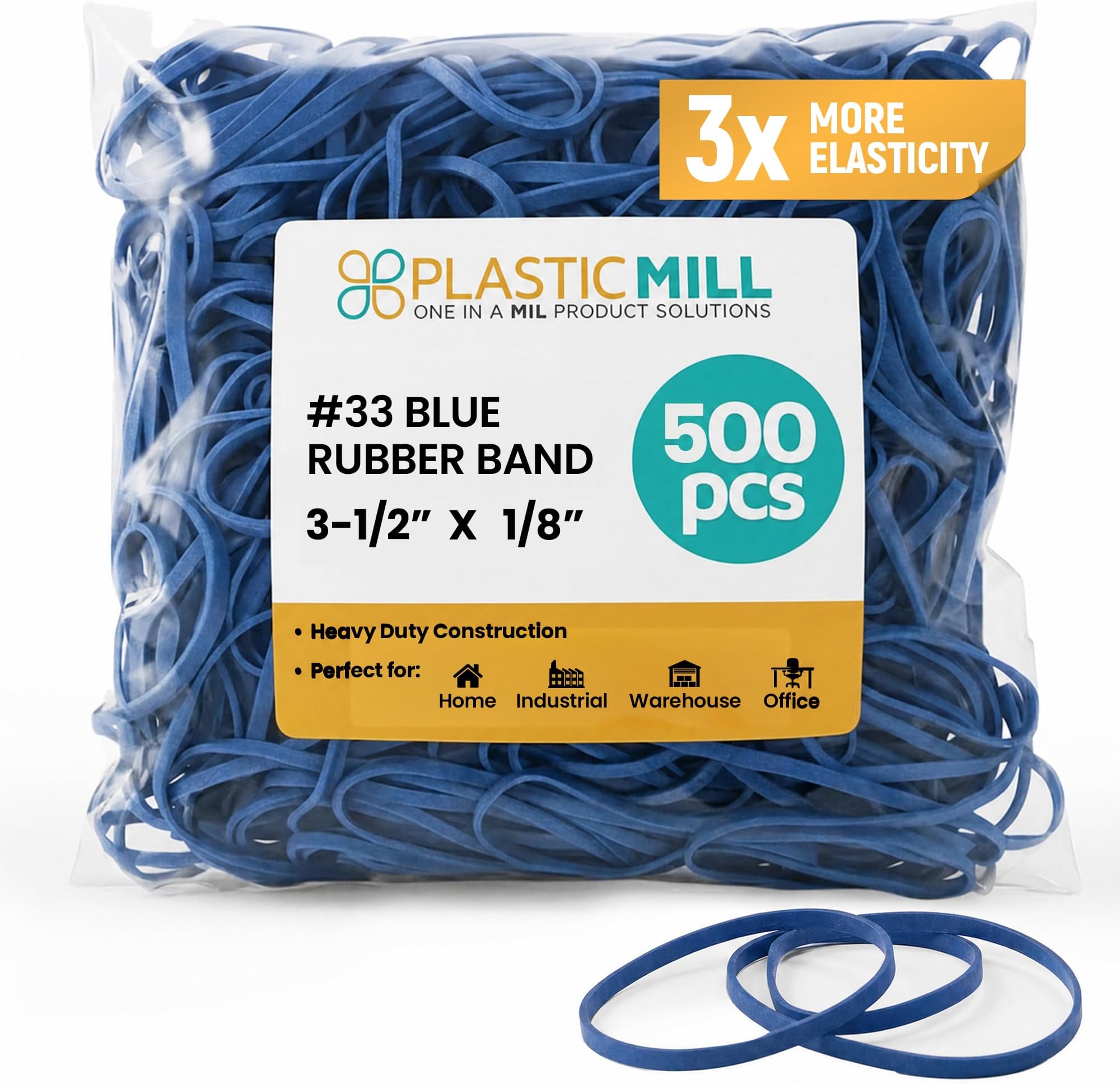 PlasticMill #33 Rubber Bands, Office Supplies, Blue, 1LB 500-Pack