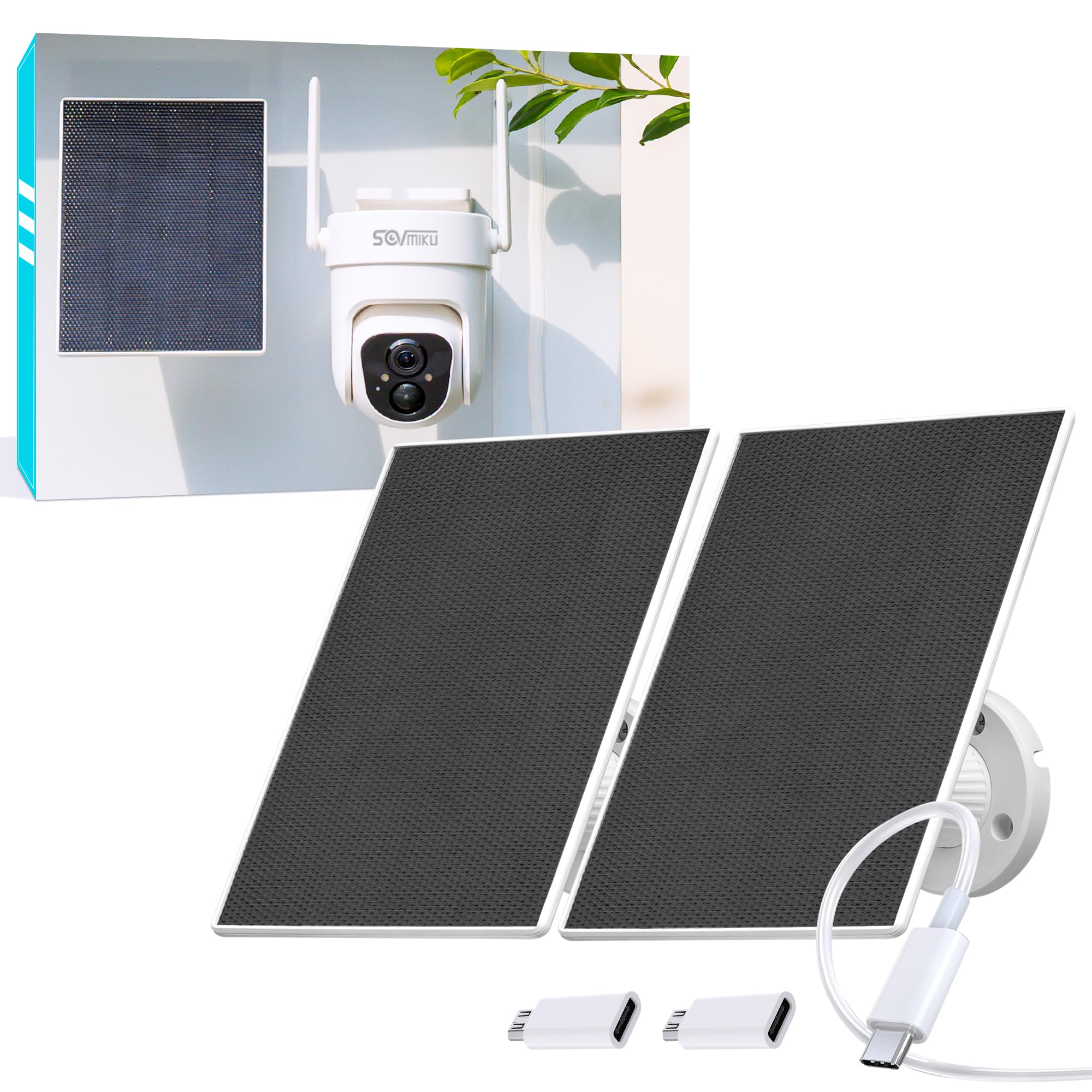 Vicohome - Panel solar de 5 W 5 V para cámaras de seguridad, tasa de conversión de energía del 23 %, cable de 9.8 pies, compatible con interfaz tipo C y micro USB, resistente a la intemperie, soporte