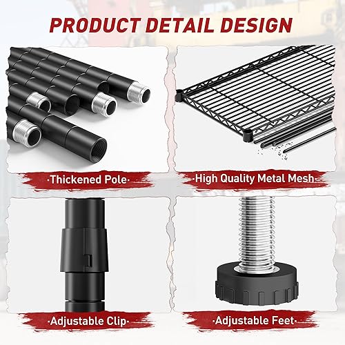 Miniatura 8 de REIBII Estantes de almacenamiento de 73 pulgadas de ancho con carga de 1650 libras, estantería de metal de 5 niveles, estantes de metal resistentes