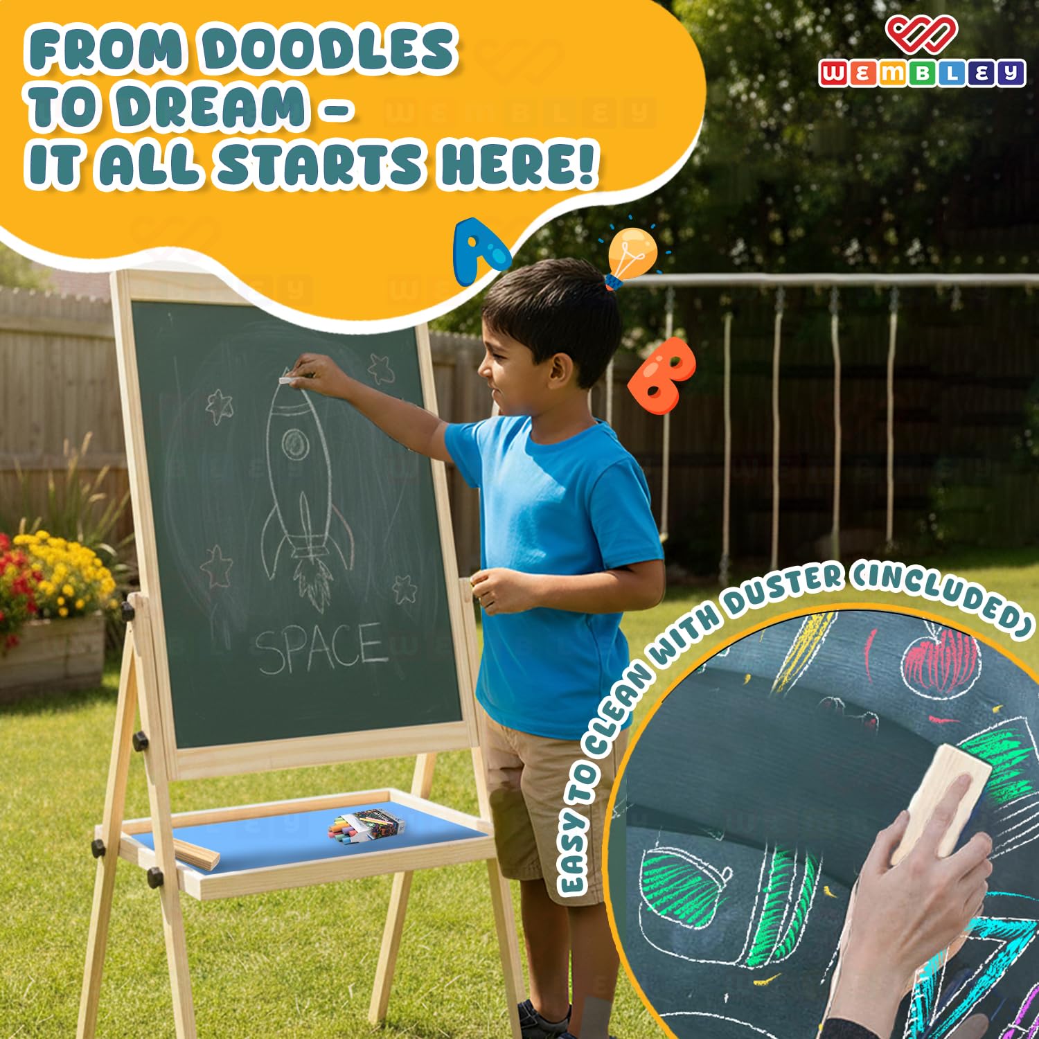 Wembley Easel for Kids – Educational Writing & Drawing Board | Reusable Learning Board for Preschool & Early Learning (3+ Years)| 2-in-1 Durable Easel Board for Kids -(Big) 3
