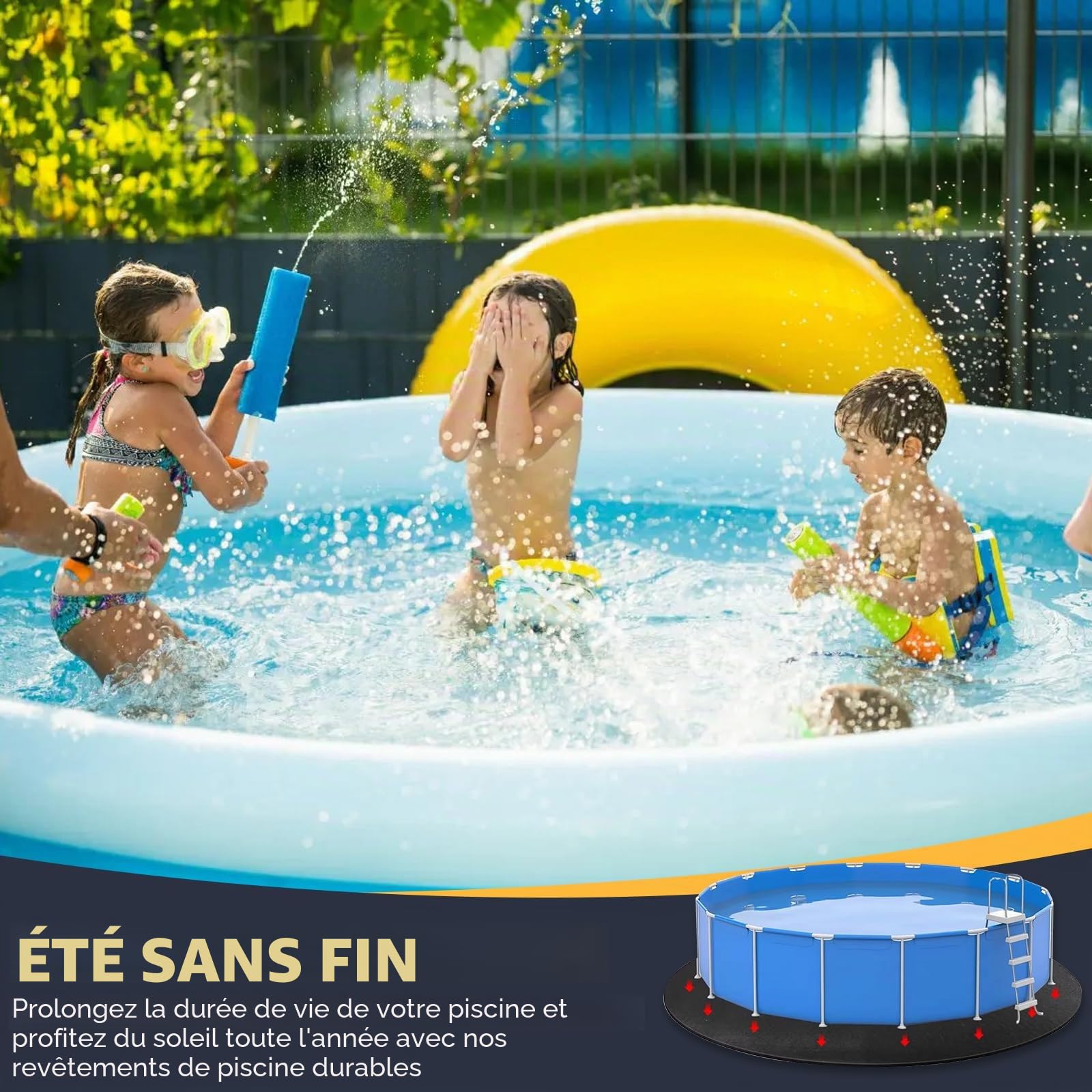 Tapis de Sol pour Piscine Ronde, Pliable Tapis de Piscine Extérieur, Housse de Protection du Sol pour Piscine, Tapis de Piscine Hors Sol, Résistant aux UV et Indéchirable (4 m)