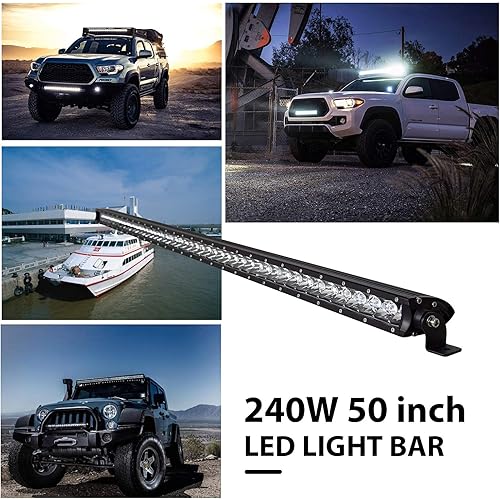 Miniatura 8 de SKYWORLD Barra de luz LED de una sola fila de 49 pulgadas, 240 W, punto delgado, antiniebla LED y parachoques de techo de conducción, barras de luz