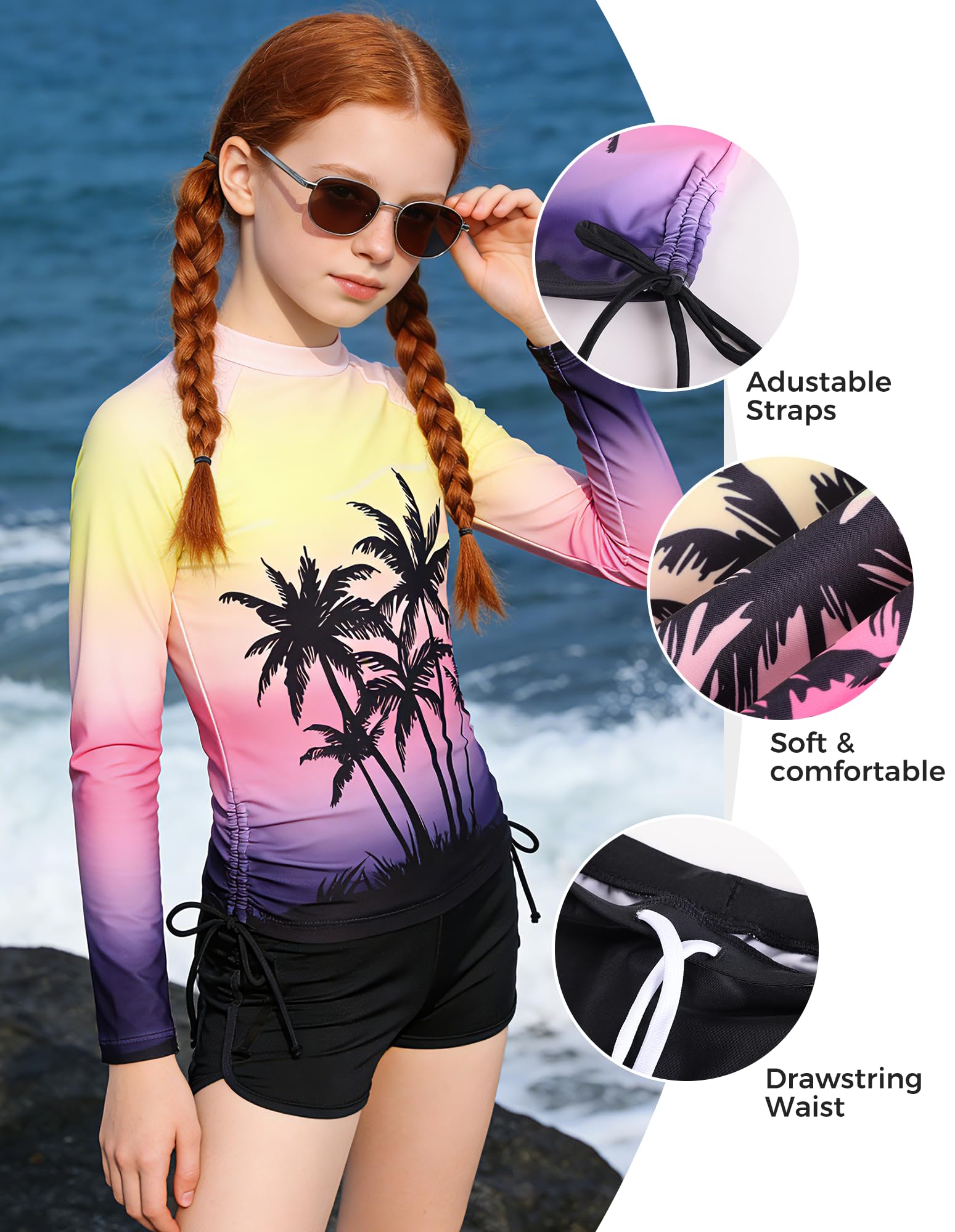 GRACE KARIN Traje de baño de 2 piezas con camiseta de manga larga y pantalones cortos para surf y natación