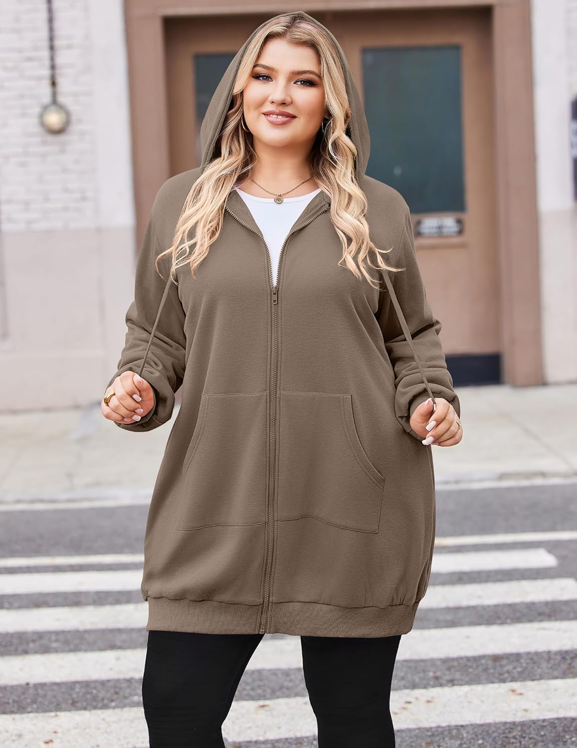IN'VOLAND Women Plus Size Zip Up Hoodies Long Sleeve Tunic Sweatshirt Long Fleece Hoodie Jacket with Pockets - Image 4