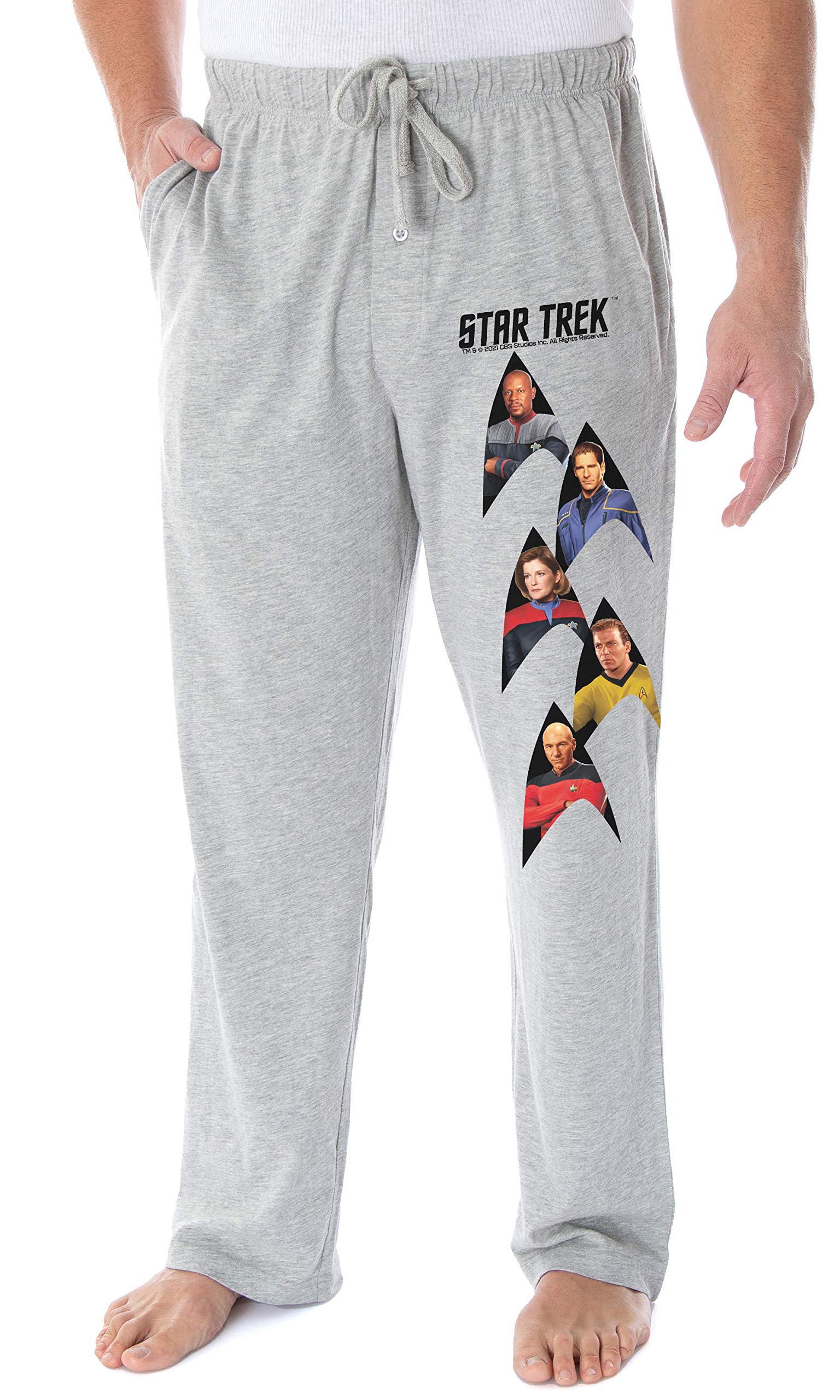 Intimo Men's Heather Grey Star Trek Captain Kirk Picard Janeway Archer Sisko Insignia Stack Lounge Pajama Pants (Medium)