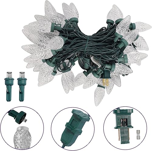Miniatura 7 de Luces de Navidad C9, 50 unidades, 24.5 pies, poligonales, conectables, grado comercial, para interiores y exteriores, 120 V, certificado UL, forma
