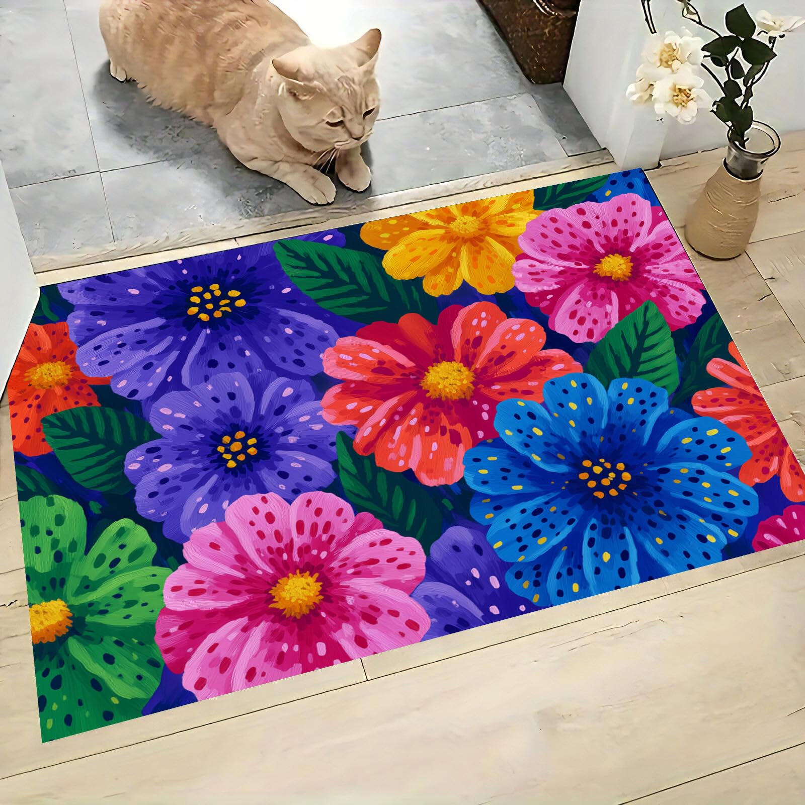 Paillasson antidérapant et imperméable à motif fleurs 50x80 cm