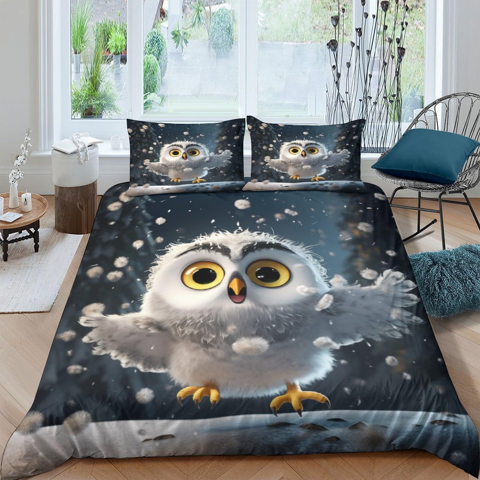 Housse de couette 220x240 cm avec taies en microfibre flocons de neige