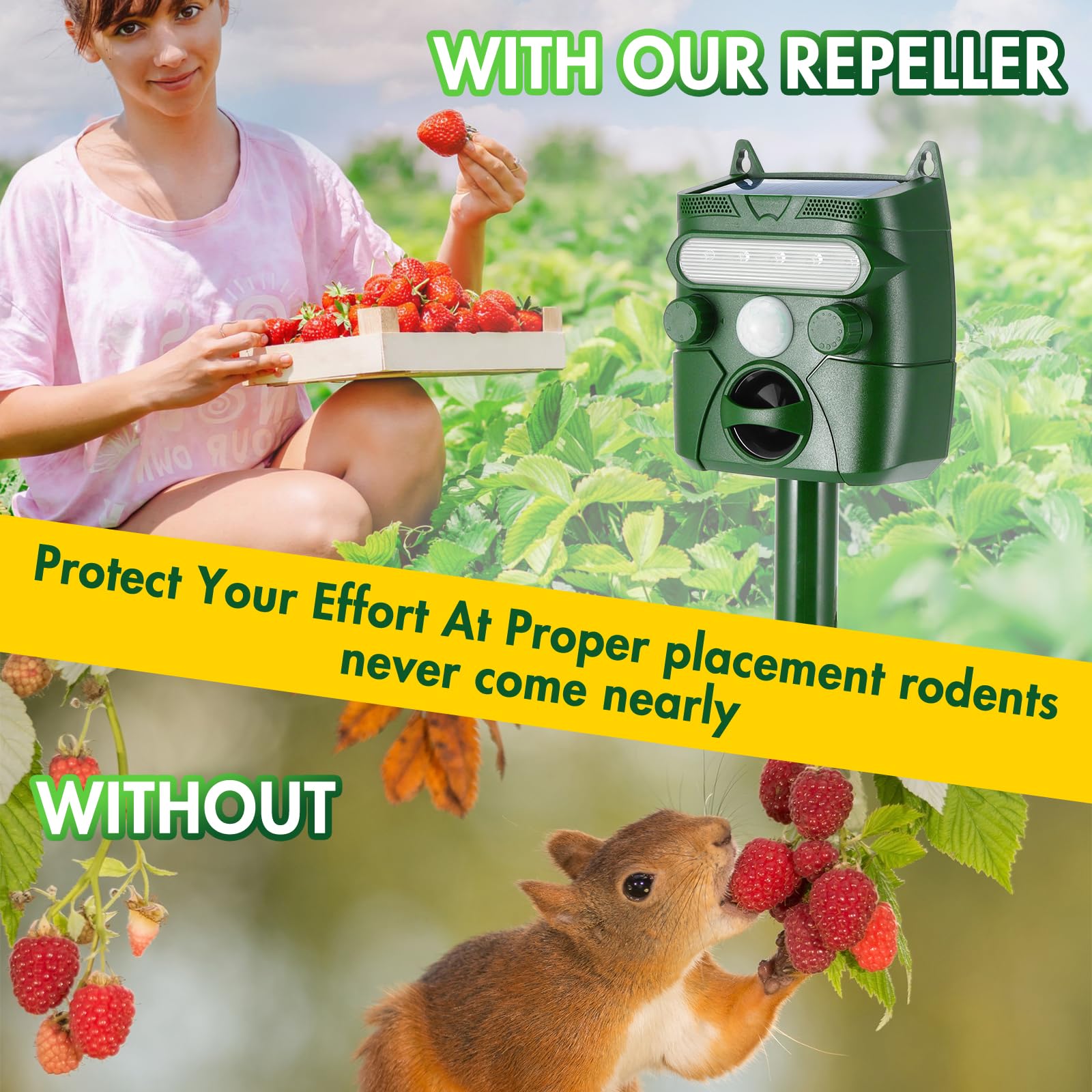 Repelente de gatos ultrasónico, repelente solar impermeable de animales al aire libre con sensor de movimiento y flash, 5 modos de repelente ultrasónico para gatos para jardín, patio, campo,