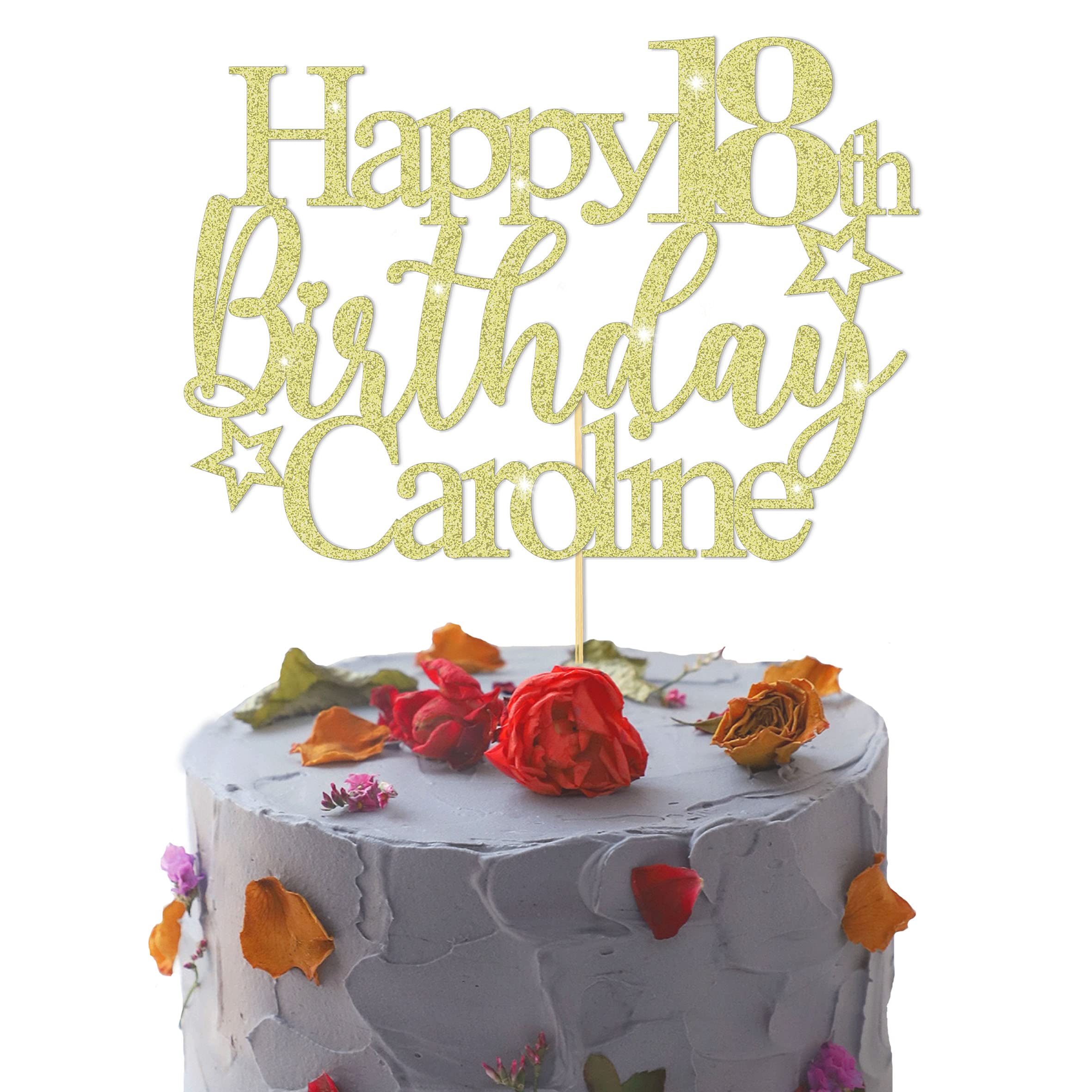 GuteGifts Personalised Happy Birthday Cake Topper | Custom Party Decoration with Any Name Age | Multicolour Glitter Cake Topper 13th 16th 18th 21st 30th 50th 60th 80th Handmade in UK (Gold)