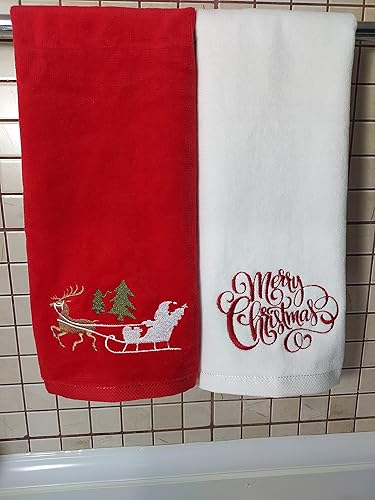 Miniatura 5 de Juego de toallas de mano de Feliz Navidad, 100% algodón suave, relleno de cesta, (12 x 20 pulgadas), toallas de mano decorativas empaquetadas de