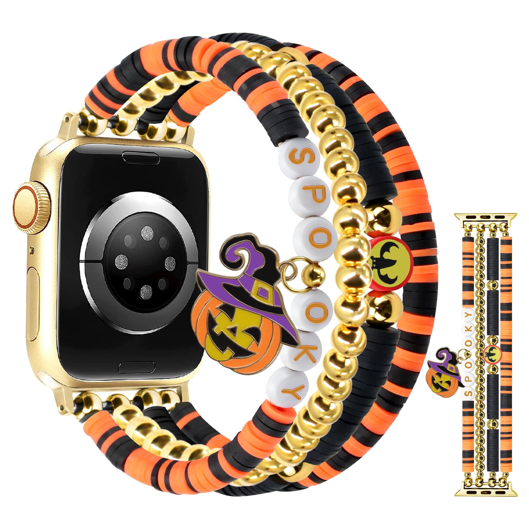 Newlibery Halloween Bracelets Compatible with Apple Watch Band 38/40/41/42mm(S10/11) Women Girls Cute Preppy Beaded Handmade Elastic Stretch Strap for