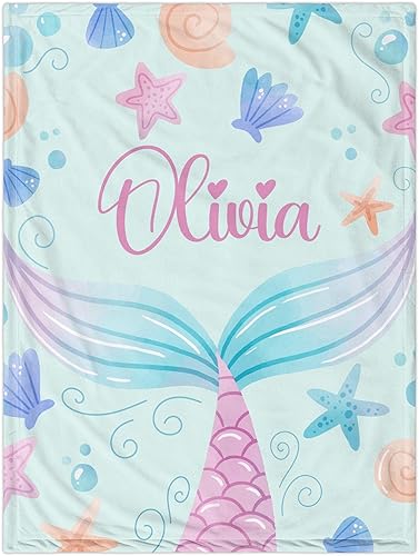 J&SBGFT Manta personalizada para bebé niña, manta de bebé personalizada, manta de envoltura con nombre de niña, mantas de recepción de sirena,