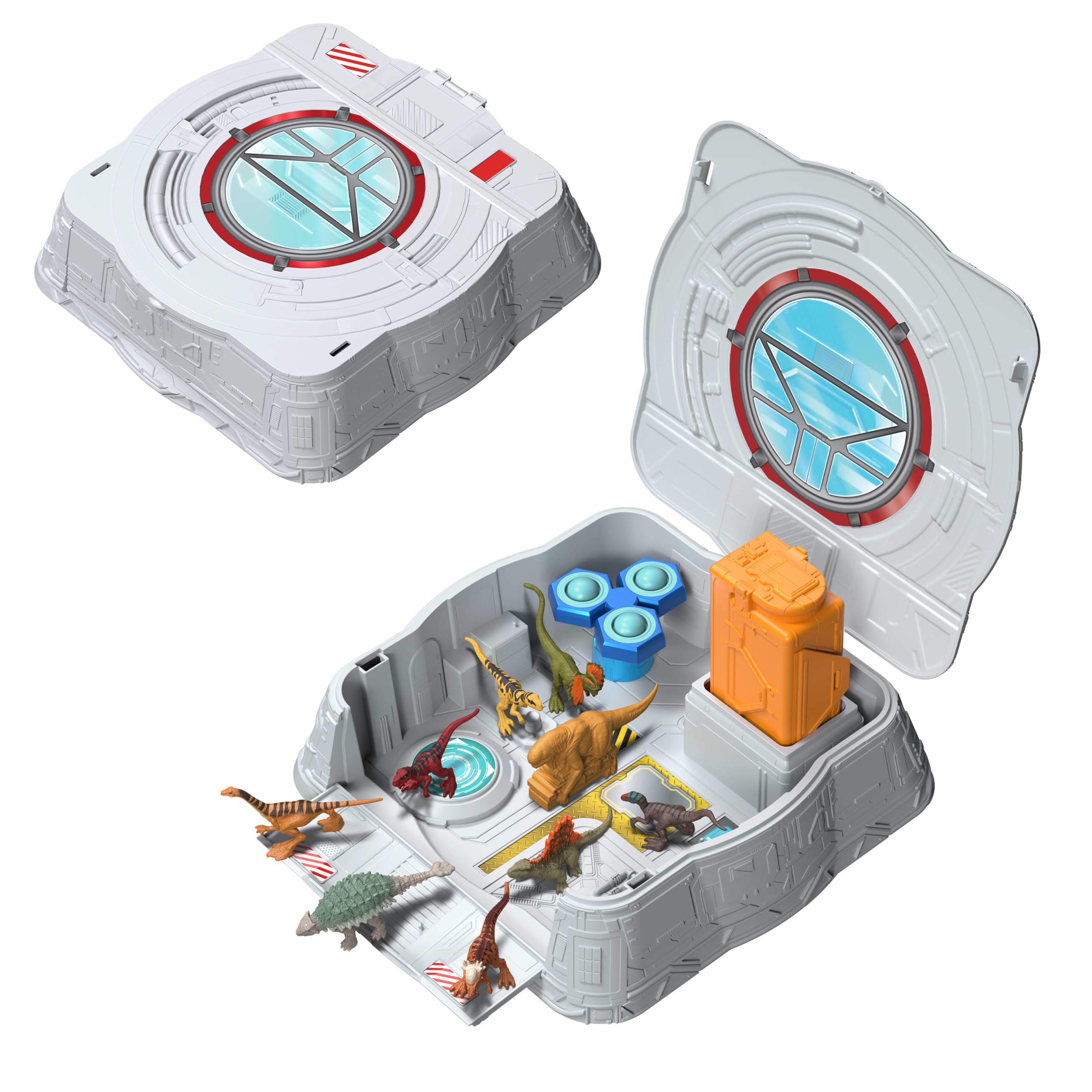 Mattel Jurassic World - Laboratorio Sensoriale Distortus Rex, set con 8 mini dinosauri, argilla da modellare e funzionalità interattive con custodia richiudibile, 4+ anni, JKG89