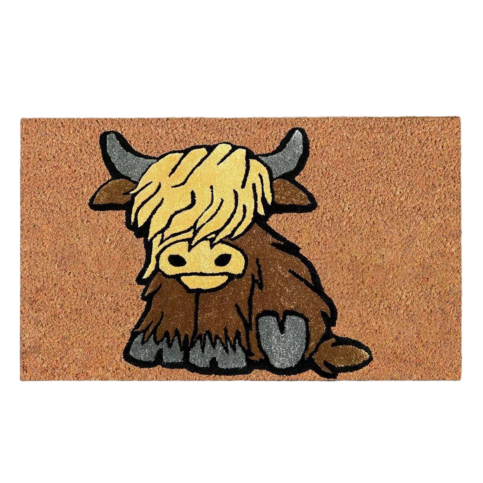 Paillasson d'extérieur drôle pour entrée de maison avec motif de bovins des Highlands confort