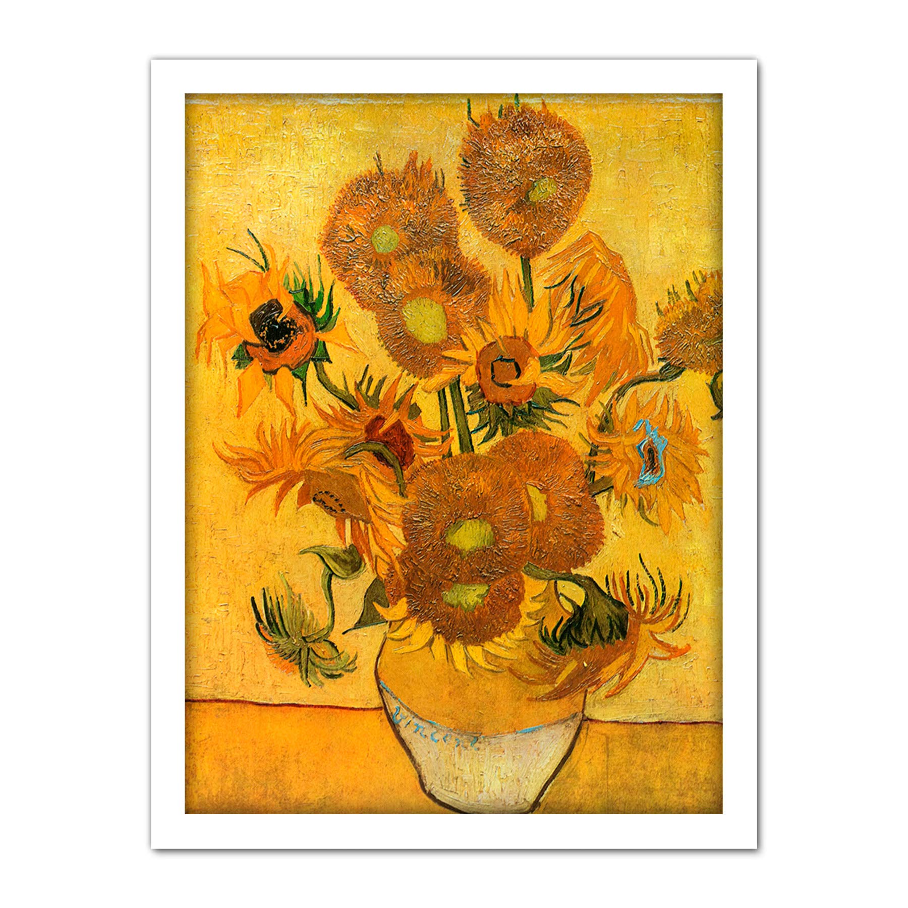 Wee Blue Coo Van Gogh Still Life Fifteen Sunflowers Vase Artwork Framed Wall Art Print 18X24 Inch