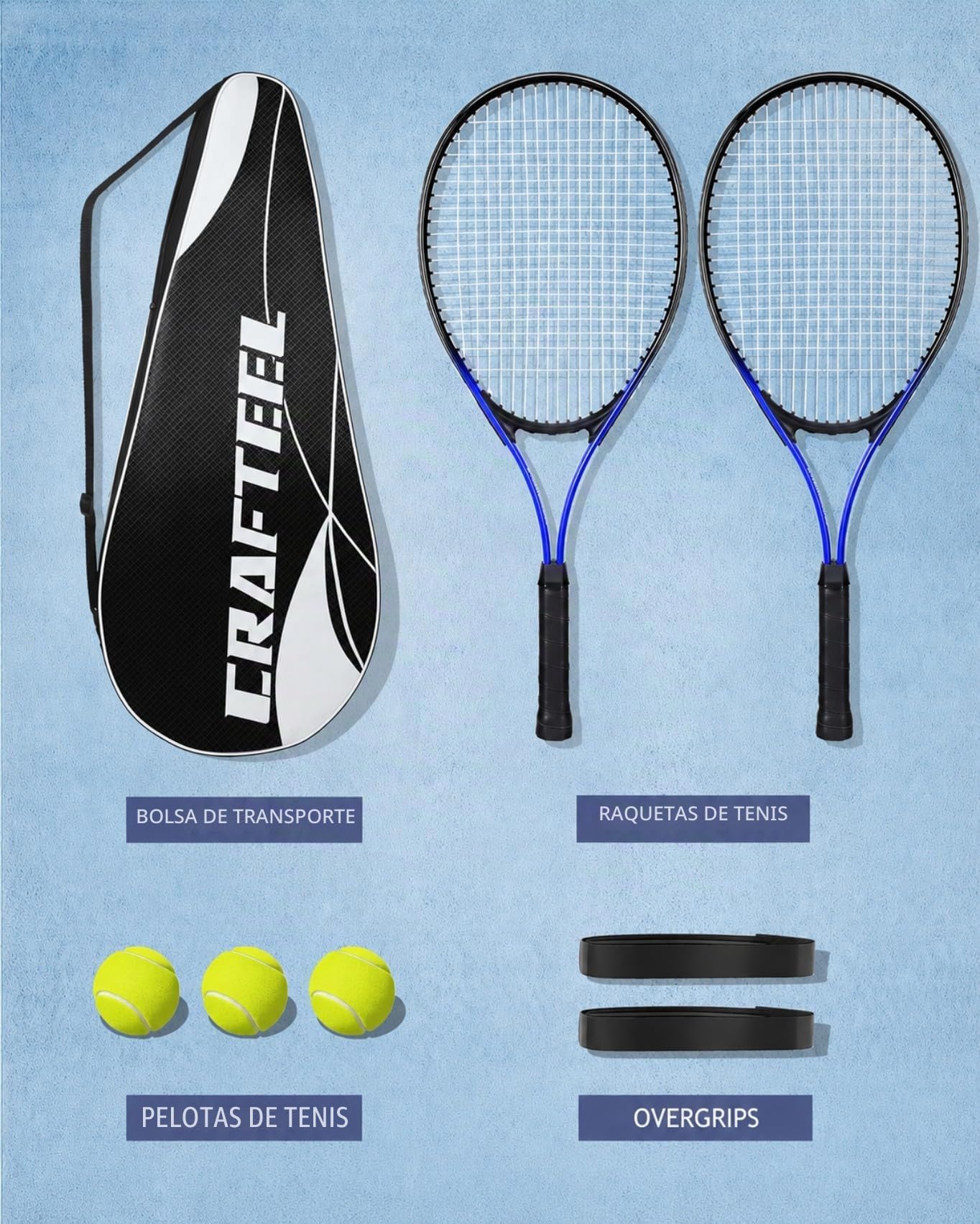 Juego de 2 raquetas de tenis de 27 pulgadas, juego de raquetas de tenis familiares de 27 pulgadas para juegos deportivos recreativos al aire libre