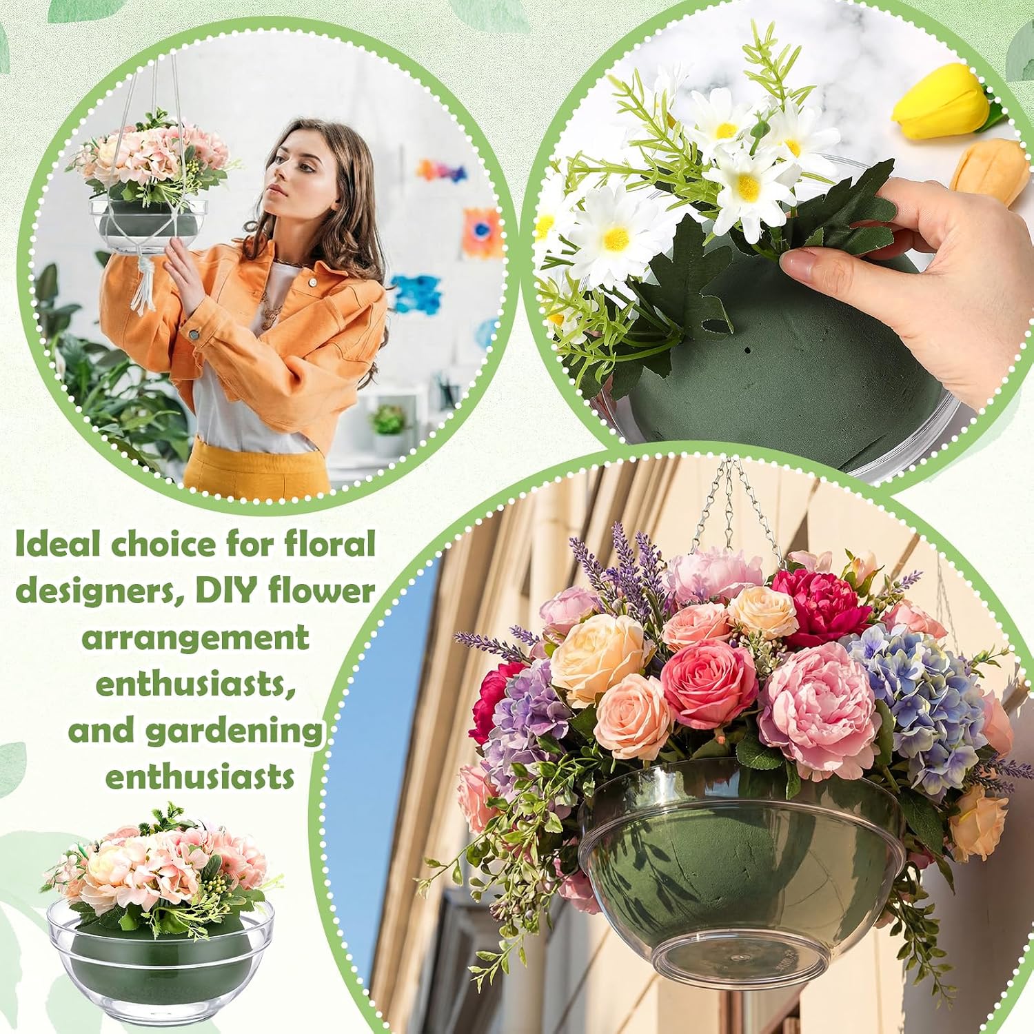 Acellegic 4 Pcs Floral Foam Half Ball with Clear Plastic Bowls, Round Green Floral Dry Foam 5.5 x 2.75 Inches for Artificial Flower Arrangement, DIY Crafts, Wedding, Home Decor