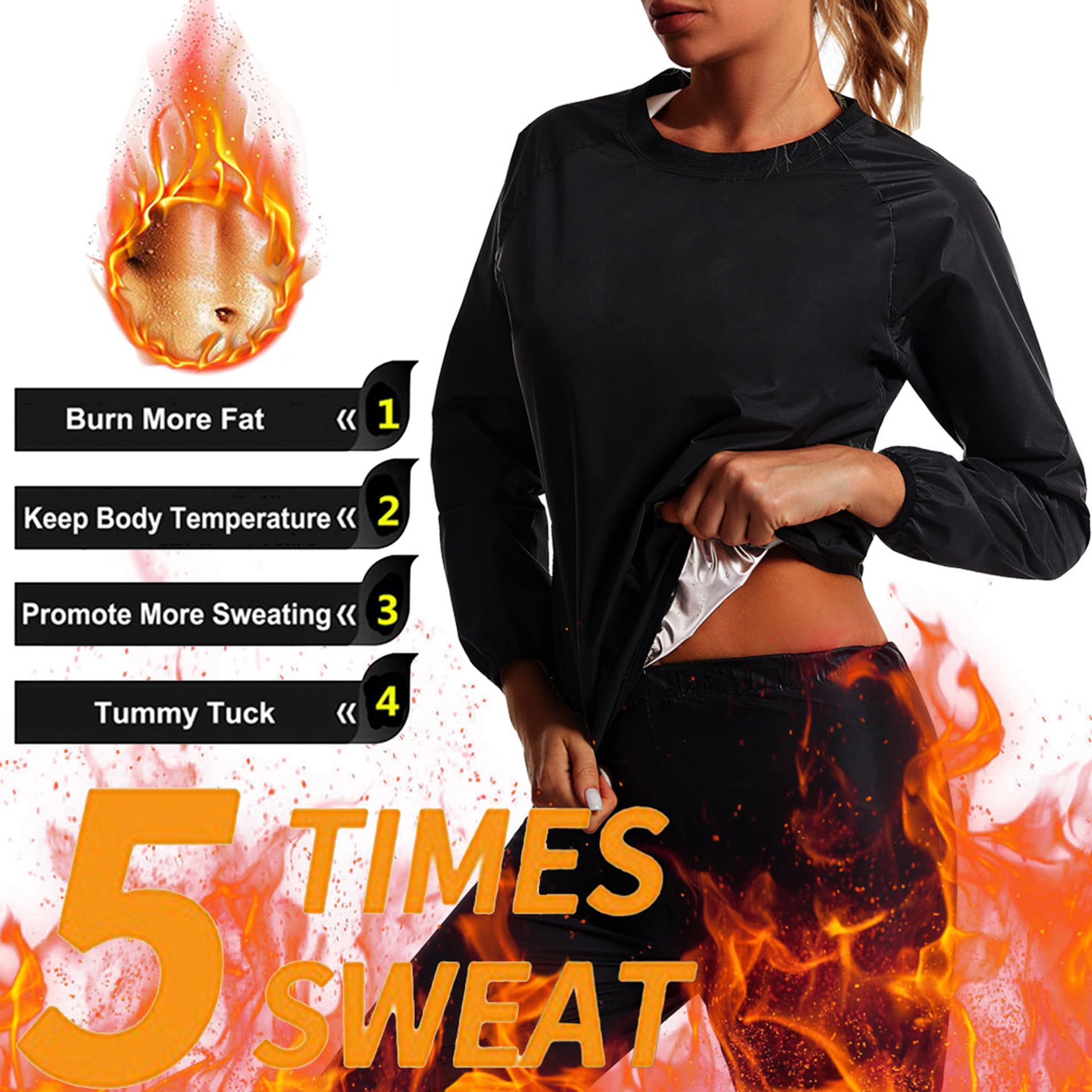Traje Sauna Mujer Adelgazante, Trajes De Sudoración para Fitness, Fajas Reductoras Mujer Adelgazantes, Traje De Sudor para Yoga Running Conjunto De Camiseta Sudoracion Y Pantalones