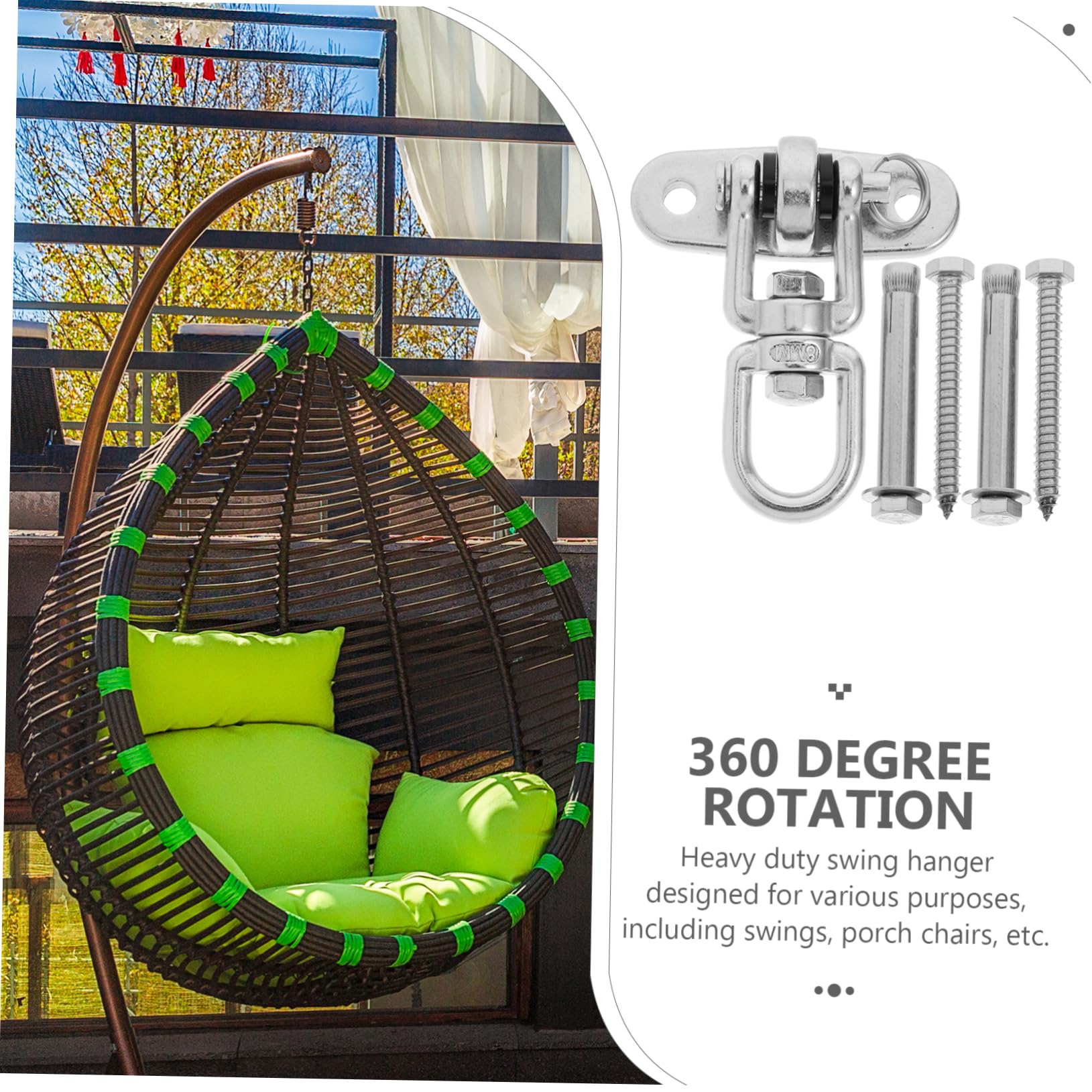 Gatuida Gancho para Colgar Silla Columpio de Techo Inoxidable Soporte Giratorio Resistente para Hamacas Patio Base Reforzada para Alta Carga Fácil Instalación Exterior