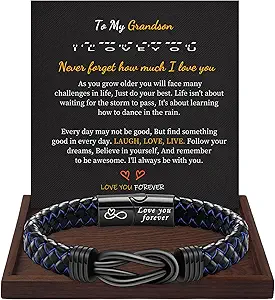 I Love You Gifts for Him Leather Bracelet for Men Knot Infinity Bracelets Valentines Day Gift for Husband Boyfriend Dad Son Grandson Anniversary Birthday Jewelry Graduation Gifts for Him 2024