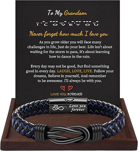 I Love You Gifts for Him Leather Bracelet for Men Knot Infinity Bracelets Valentines Day Gift for Husband Boyfriend Dad Son Grandson Anniversary Birthday Jewelry Graduation Gifts for Him 2024