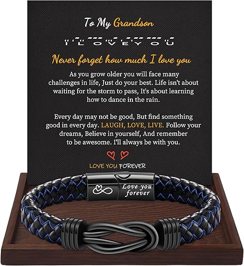 I Love You Gifts for Him Leather Bracelet for Men Knot Infinity Bracelets Valentines Day Gift for Husband Boyfriend Dad Son Grandson Anniversary Birthday Jewelry Graduation Gifts for Him 2024