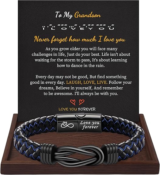 I Love You Gifts for Him Leather Bracelet for Men Knot Infinity Bracelets Valentines Day Gift for Husband Boyfriend Dad Son Grandson Anniversary Birthday Jewelry Graduation Gifts for Him 2024