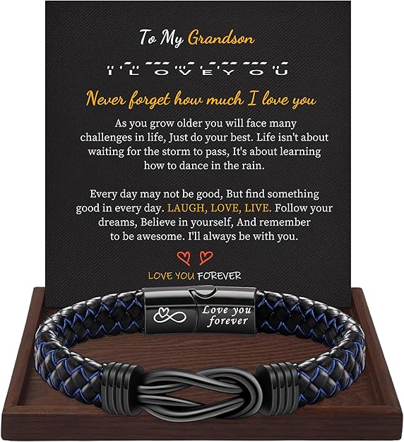 I Love You Gifts for Him Leather Bracelet for Men Knot Infinity Bracelets Valentines Day Gift for Husband Boyfriend Dad Son Grandson Anniversary Birthday Jewelry Graduation Gifts for Him 2024