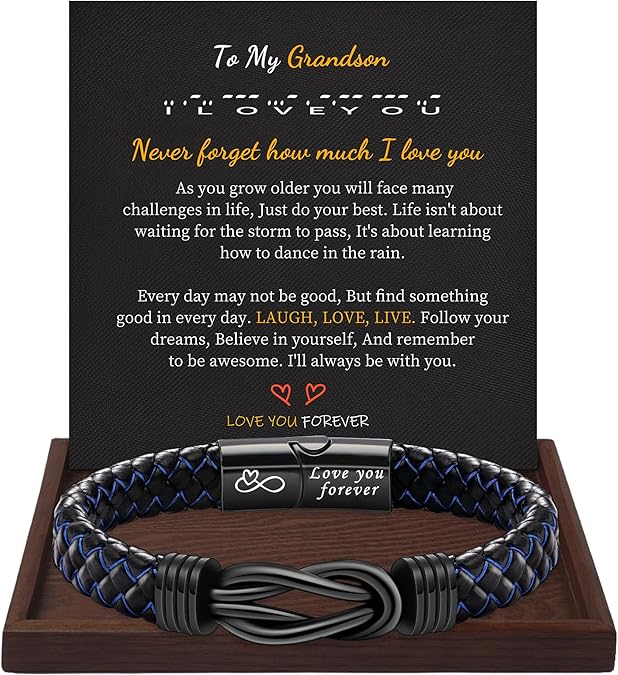 I Love You Gifts for Him Leather Bracelet for Men Knot Infinity Bracelets Valentines Day Gift for Husband Boyfriend Dad Son Grandson Anniversary Birthday Jewelry Graduation Gifts for Him 2024