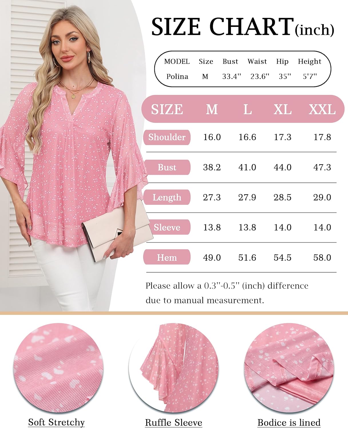 Ninedaily Womens Tops 3/4 Sleeve Dressy Casual Blouses Double Layers V Neck Shirt - Image 5