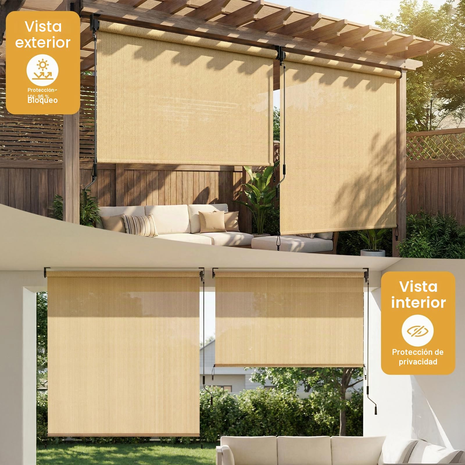 LIFERUN Toldo vertical de 180 x 240 cm, toldo vertical, HDPE para pérgola de terraza, toldo de balcón, tubo de aluminio con manivela inalámbrica, para balcón, terraza, jardín, caqui, 1 unidad
