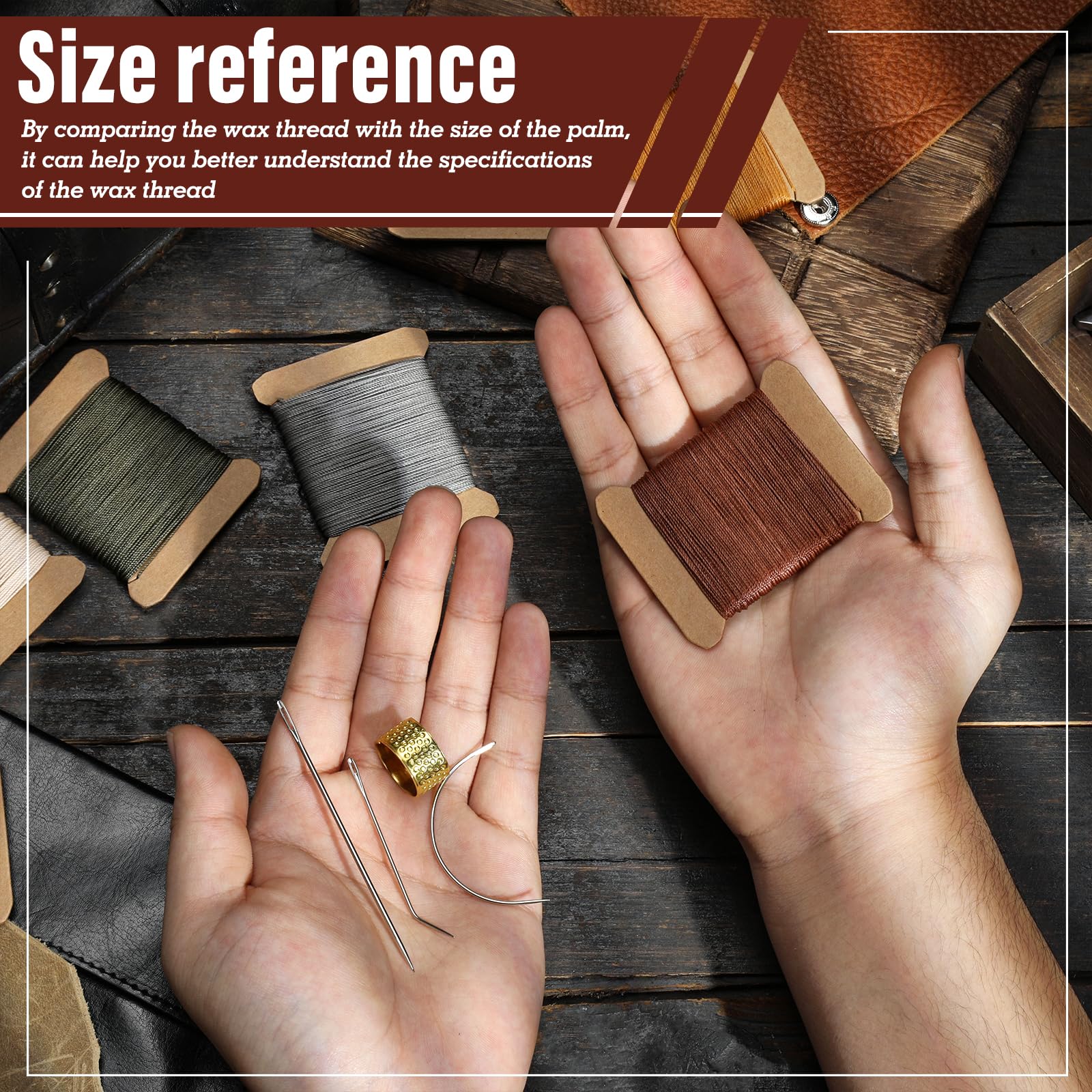 Hilo encerado para tapicería de cuero de 98 yardas, hilo de coser de cuero de 0.55 mm con agujas resistentes, hilo encerado redondo para coser cuero (negro, gris, marrón)